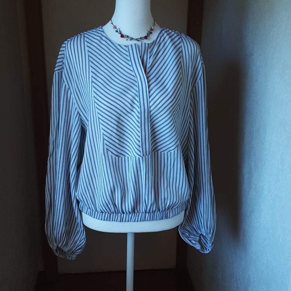 Striped Blue and White Women's Blouse
